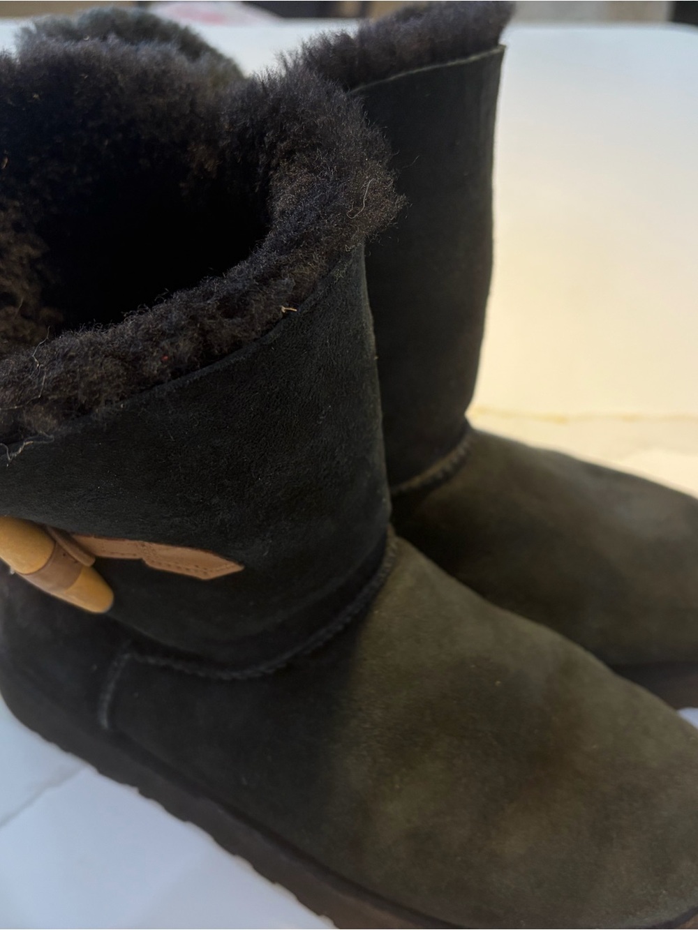 UGG Black Shearling-Trim Short Suede Boots
